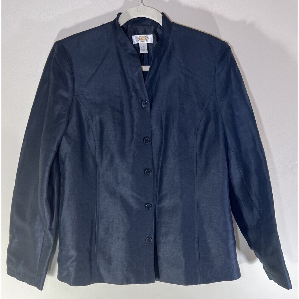 Talbots Women's Blazer Sz 6 Linen Silk Jacket Black Button Up Pockets *READ*